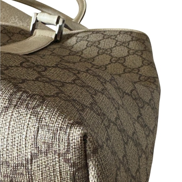 Gucci Cream Monogram Tote with Leather Trim - Picture 7 of 15